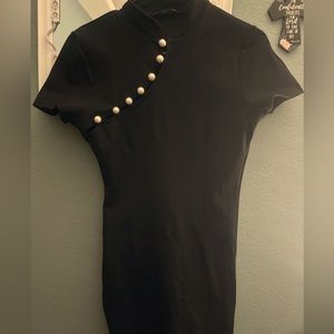 Asymmetrical Pearl button Mini dress